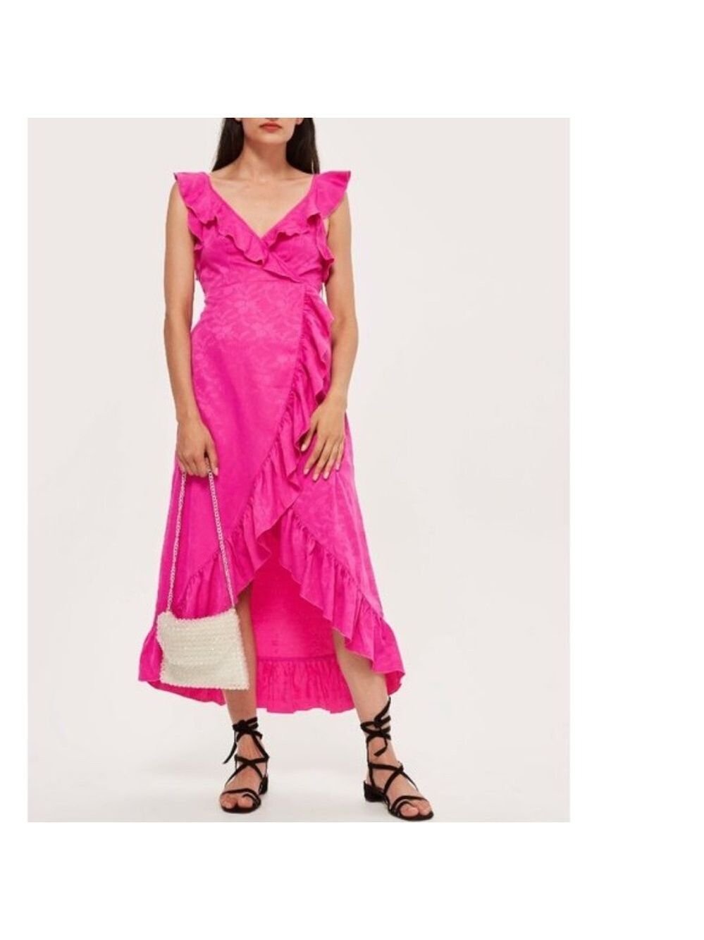 TOPSHOP Jacquard Ruffled Wrap Dress